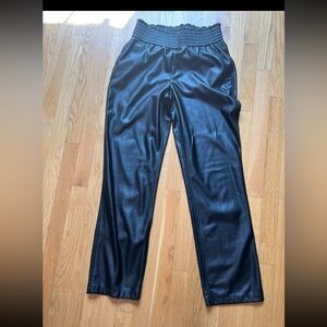 Joie Black Faux Leather High Rise Elastic Waist Trouser Pants Womens Size M